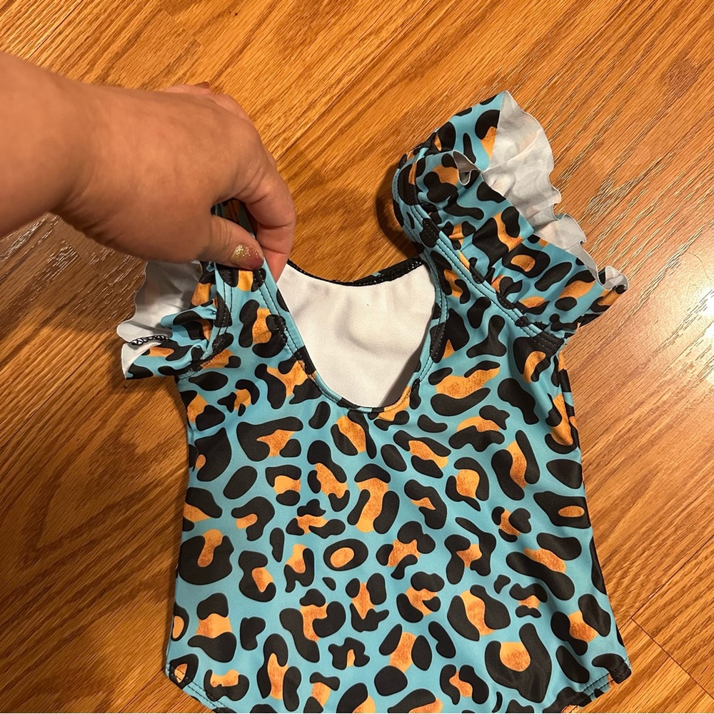 Turquoise Leopard Print Ruffle Swimsuit - Picture 5 of 7